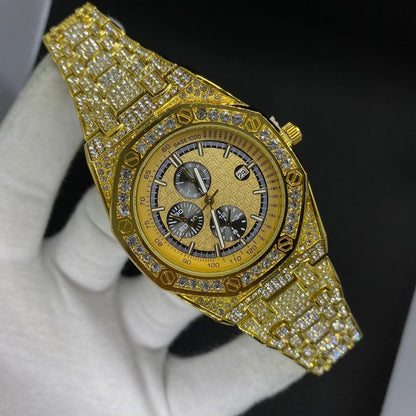 Date Blacked Chronograph Iced Out Watch – Luxury Hip Hop Style - CaratixJewelry
