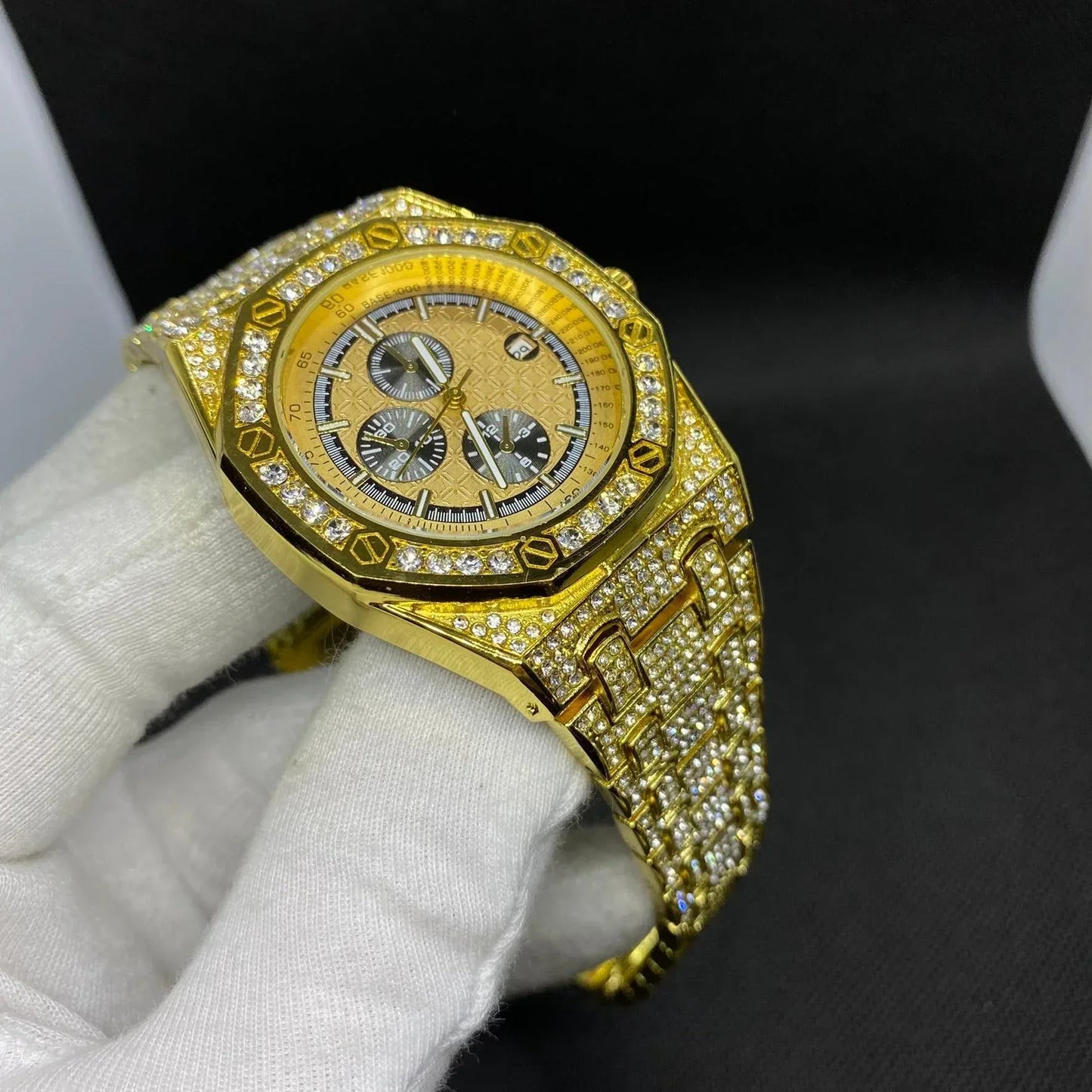 Date Blacked Chronograph Iced Out Watch – Luxury Hip Hop Style - CaratixJewelry