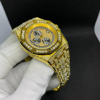 Date Blacked Chronograph Iced Out Watch – Luxury Hip Hop Style - CaratixJewelry