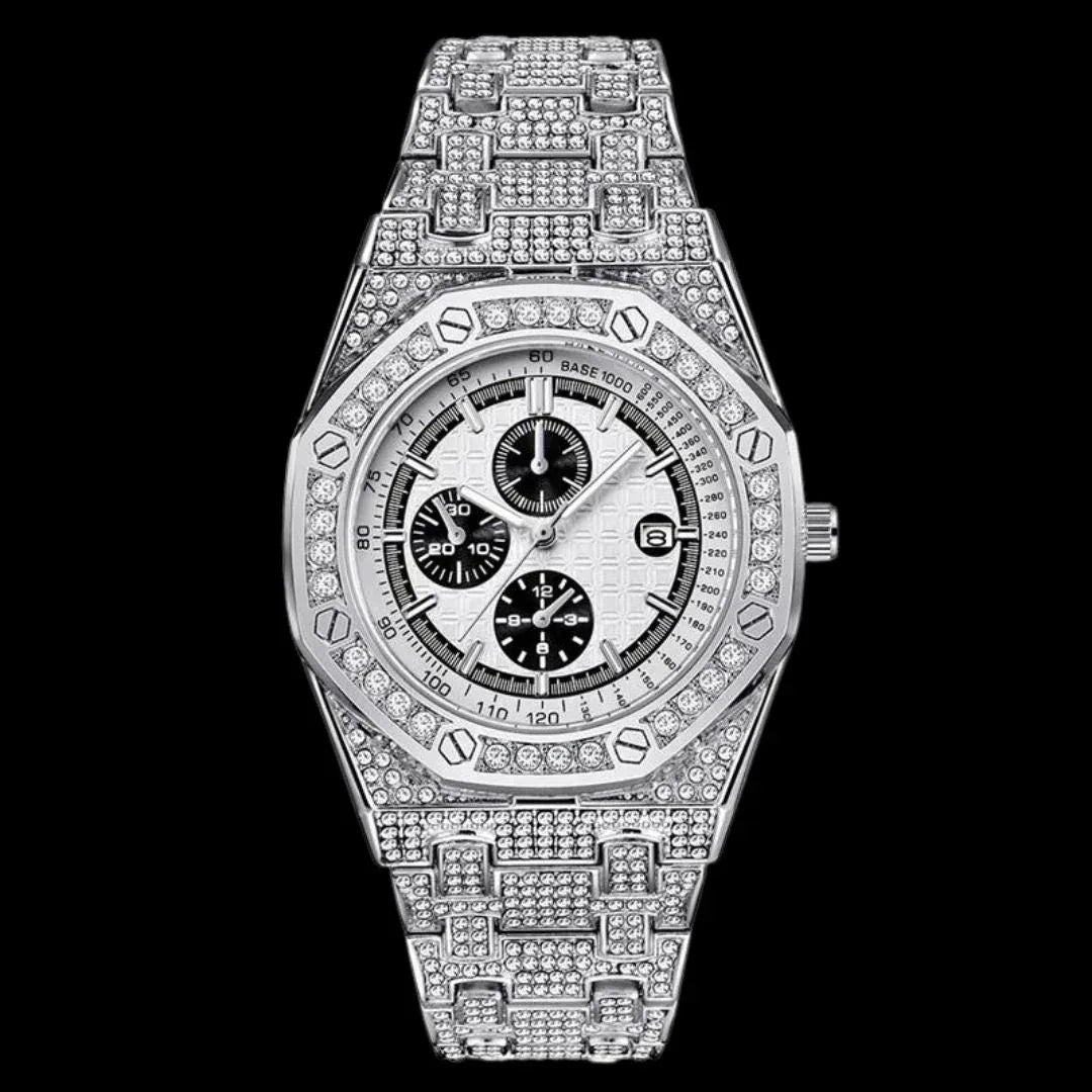 Date Blacked Chronograph Iced Out Watch – Luxury Hip Hop Style - CaratixJewelry