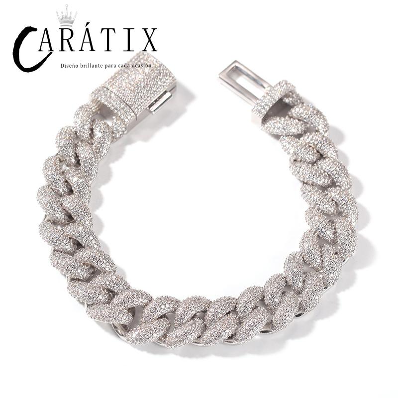 CARÁTIX - Hip Hop 5A+ CZ Stone Paved Bling Iced Out 14mm Solid Round Link Chain Necklaces for Men Rapper Jewelry Golden Silver Color Valentine's Day Gift for Men & Girls & Boys Mothers' Day Gift #Springtok