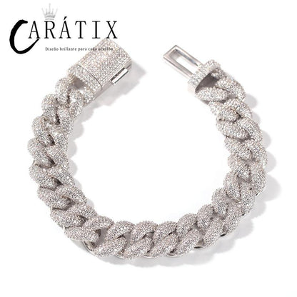 CARÁTIX - Hip Hop 5A+ CZ Stone Paved Bling Iced Out 14mm Solid Round Link Chain Necklaces for Men Rapper Jewelry Golden Silver Color Valentine's Day Gift for Men & Girls & Boys Mothers' Day Gift #Springtok