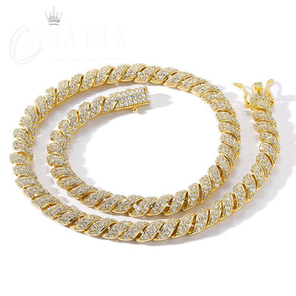 CARÁTIX 8mm Twist Link Chain Necklace – 3A+ CZ Iced Out Hip Hop Bling Jewelry for Men & Women | Unisex Rapper Gift