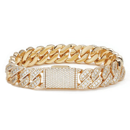 CARÁTIX 14MM Miami Cuban Chain Necklace – Brass Hip Hop Jewelry with Full Pave CZ for Men & Women