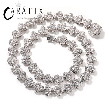 CARÁTIX Honeycomb Tennis Chain | 3A+ CZ Iced Out Hip Hop Necklace for Men (Gold Silver)