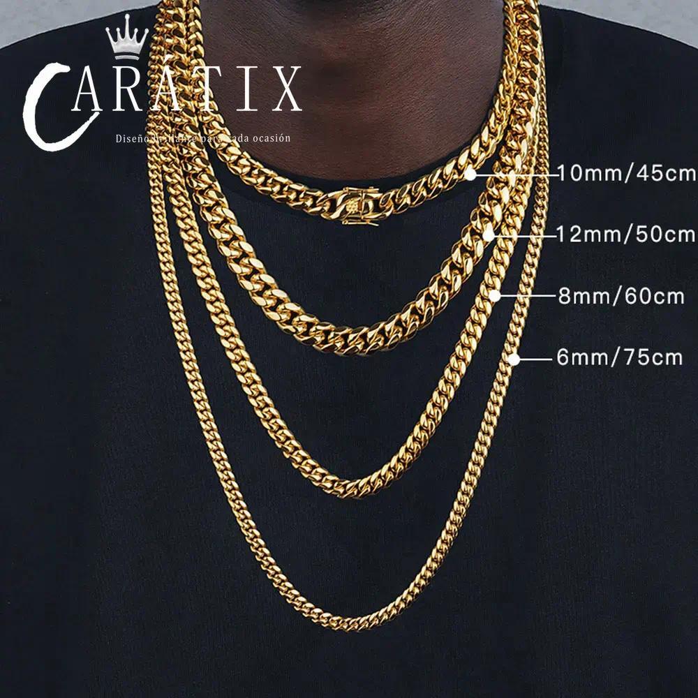 CARÁTIX - 6mm High Polished Golden Color 316L Stainless Steel Curb Cuban Link Chain Necklace Gift For Men Jewelry Valentine's Day Gift for Men & Girls & Boys Mothers' Day Gift #Springtok