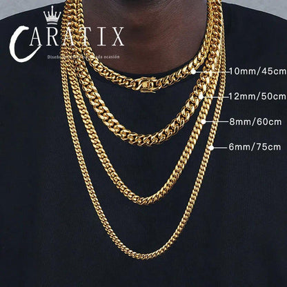 CARÁTIX - 6mm High Polished Golden Color 316L Stainless Steel Curb Cuban Link Chain Necklace Gift For Men Jewelry Valentine's Day Gift for Men & Girls & Boys Mothers' Day Gift #Springtok