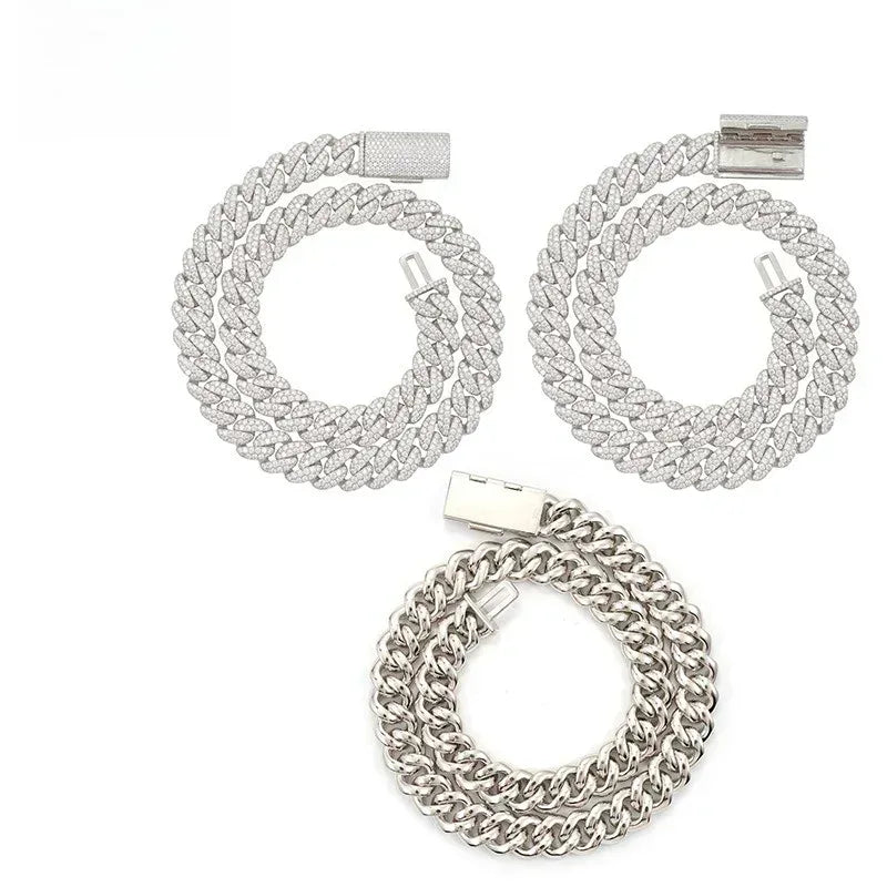 15mm Moissanite Crescent Cuban Link | S925 Silver Necklace - CaratixJewelry