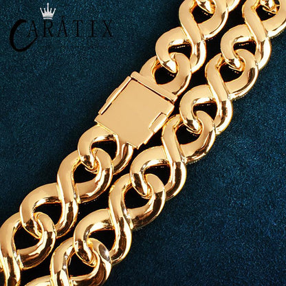 CARÁTIX - 15mm Hip Hop 5A+ CZ Stone Bling Iced Out Infinity Round Cuban Link Chain Necklace for Men Rapper Jewelry Golden Silver Color Valentine's Day Gift for Men & Girls & Boys Mothers' Day Gift #Springtok