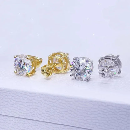 Round Large Cubic Zirconia Hip Hop Stud Earrings 925 Silver - CaratixJewelry