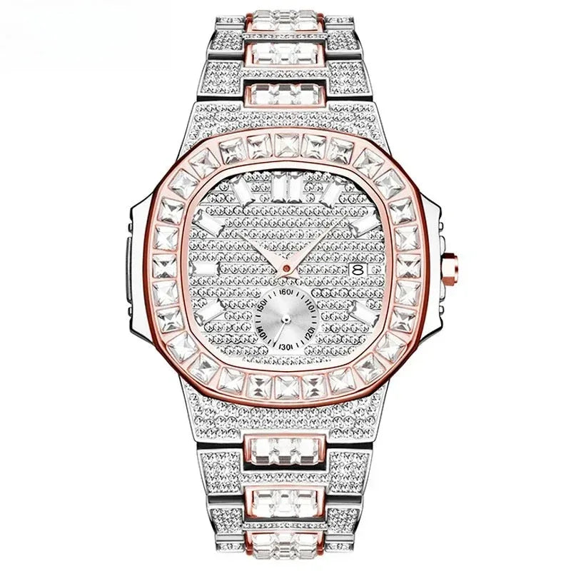 Luxury Big Men's Watch | Rose Gold Iced Out Watch | Crystal Rhinestone Analog Japan Quartz Wristwatch | Fashion Male Clock | Caratix - CaratixJewelry