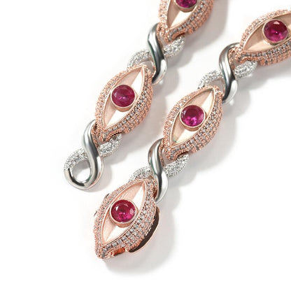 CARÁTIX Red Eyes Infinity Cuban Link Chain Necklace – 5A+ CZ Iced Out Hip Hop Bling Jewelry for Men | Rose & Silver Rapper Gift