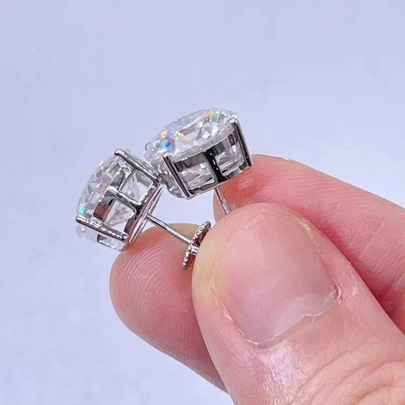 Round Large Cubic Zirconia Hip Hop Stud Earrings 925 Silver - CaratixJewelry