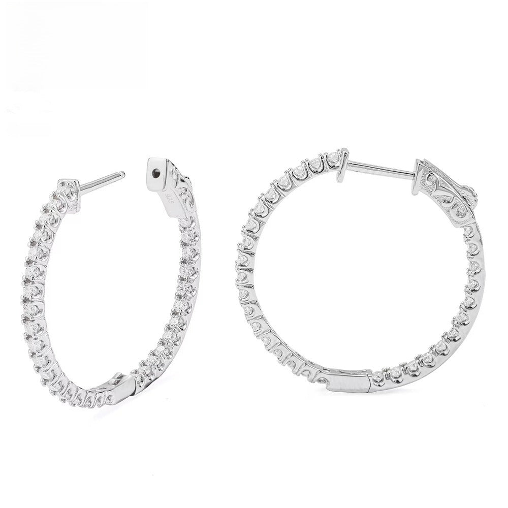 Large Moissanite Hoop Earrings S925 Silver | Big Iced Out Hoops D VVS1 | Caratix