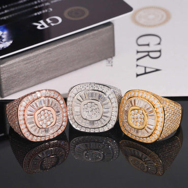 Step-Cut Moissanite Men’s Ring | S925 Silver Cool Luxury Hip Hop Jewelry - CaratixJewelry