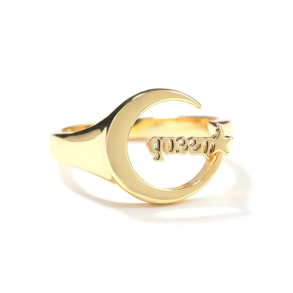 Custom Star & Moon Ring | Minimalist Personalized Initial Band | Caratix