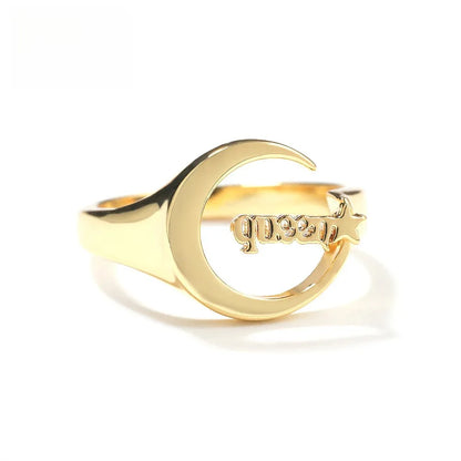 Custom Star & Moon Ring | Minimalist Personalized Initial Band | Caratix