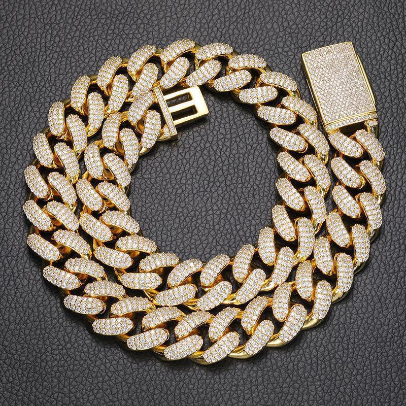 CARÁTIX 18mm Iced Out Cuban Link Chain Necklace – 3 Row CZ Rhombus Hip Hop Bling Jewelry for Men | Rapper Gift - CaratixJewelry