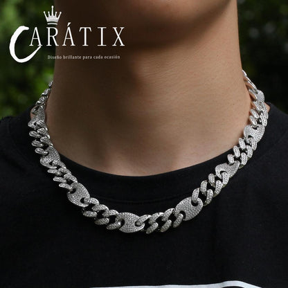 CARÁTIX 13mm Prong Cuban Chain | White AAA CZ Iced Out Hip Hop Necklace for Men