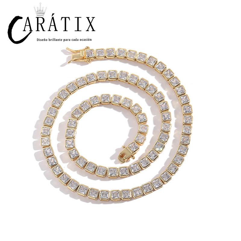 CARÁTIX 4x4mm Square CZ Tennis Chain Necklace – Iced Out Hip Hop Bling Choker for Men & Women | Zircon Cuban Link Jewelry Gift