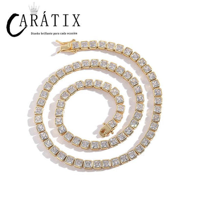 CARÁTIX 4x4mm Square CZ Tennis Chain Necklace – Iced Out Hip Hop Bling Choker for Men & Women | Zircon Cuban Link Jewelry Gift