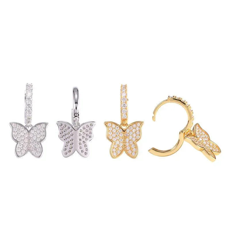 925 Silver Full Pavé Moissanite Butterfly Look Earrings for Women - CaratixJewelry