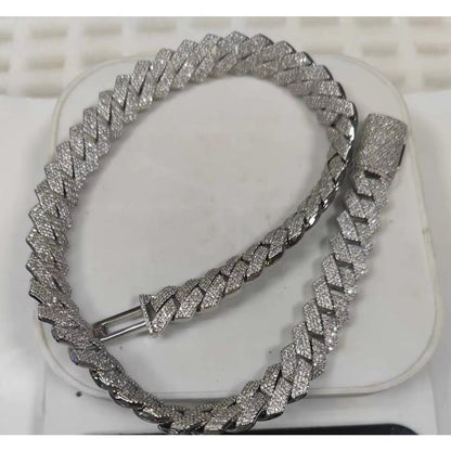 CARÁTIX -  15mm 4 Rows Cuban Chain Necklace White   Cz Prong Necklace  Cuban Link Chain For Men Valentine's Day Gift for Men & Girls & Boys Mothers' Day Gift #Springtok