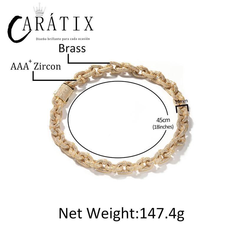 CARÁTIX 14mm O Shape Link Chain Necklace – 5A+ CZ Iced Out Hip Hop Bling Jewelry for Men | Solid Rapper Gift