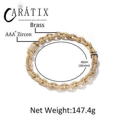 CARÁTIX 14mm O Shape Link Chain Necklace – 5A+ CZ Iced Out Hip Hop Bling Jewelry for Men | Solid Rapper Gift