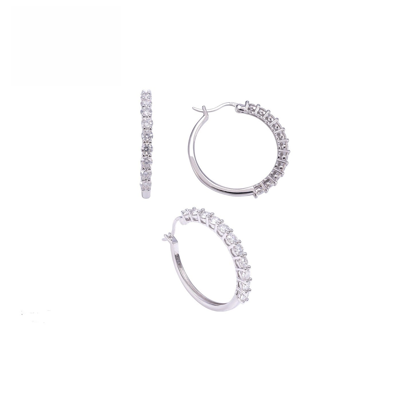 S925 Sterling Silver Moissanite Hoop Earrings | D VVS1 Pave Set Hoops | Caratix