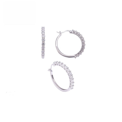 S925 Sterling Silver Moissanite Hoop Earrings | D VVS1 Pave Set Hoops | Caratix