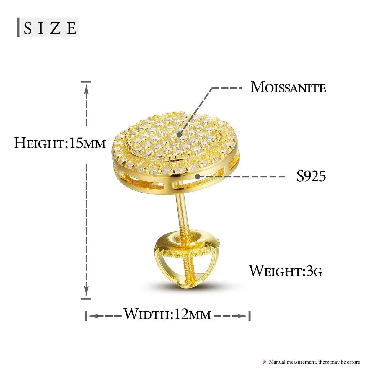 Disk Screw Back 18k Gold 925 Silver VVS Hip Hop Earrings - CaratixJewelry