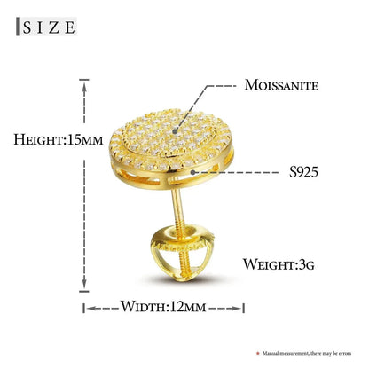 Disk Screw Back 18k Gold 925 Silver VVS Hip Hop Earrings - CaratixJewelry