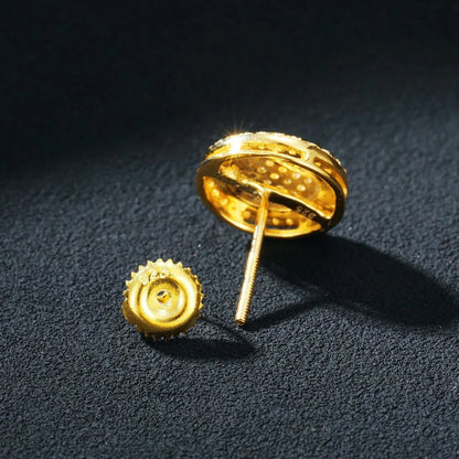 Disk Screw Back 18k Gold 925 Silver VVS Hip Hop Earrings - CaratixJewelry
