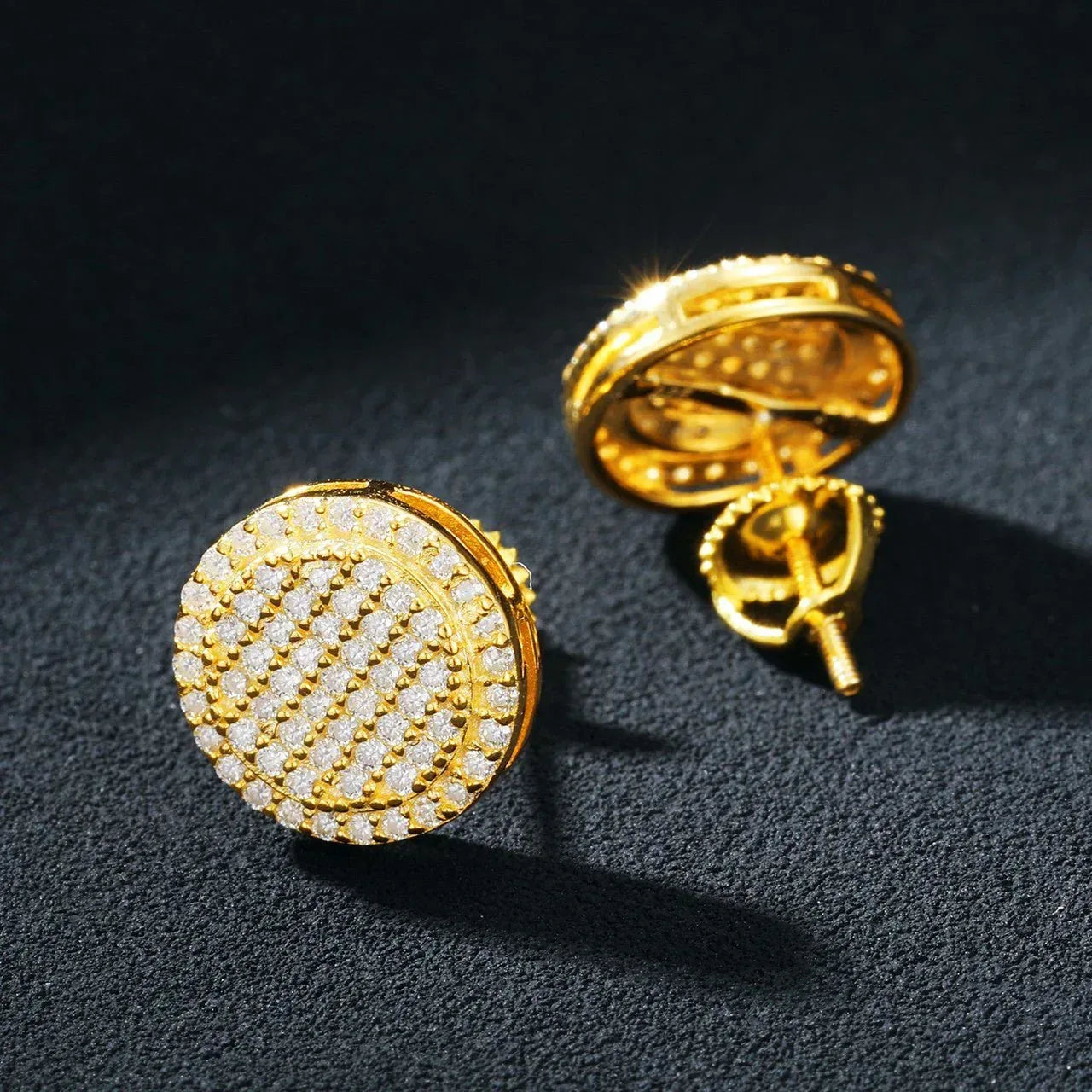 Disk Screw Back 18k Gold 925 Silver VVS Hip Hop Earrings - CaratixJewelry