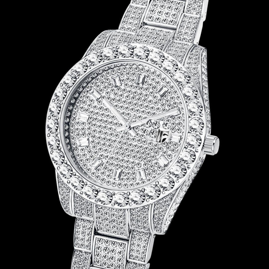 Double Baguette Numerals Iced Out Watch – Luxury Hip Hop Timepiece - CaratixJewelry