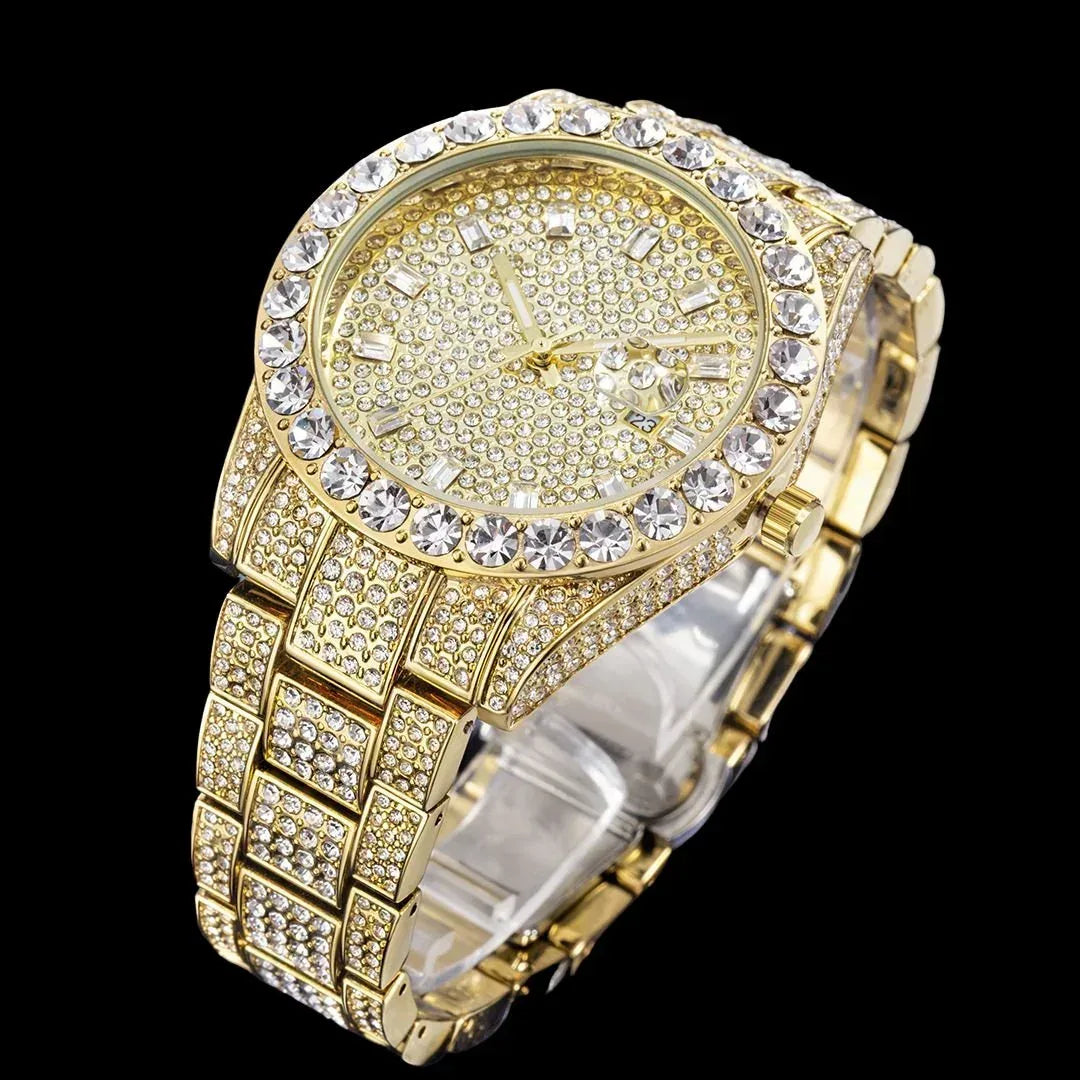 Double Baguette Numerals Iced Out Watch – Luxury Hip Hop Timepiece - CaratixJewelry