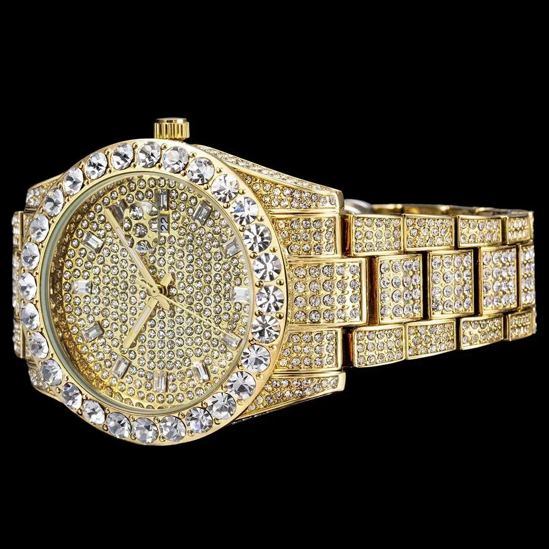 Double Baguette Numerals Iced Out Watch – Luxury Hip Hop Timepiece - CaratixJewelry