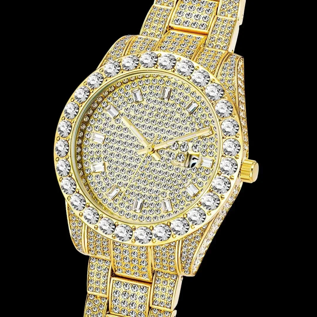 Double Baguette Numerals Iced Out Watch – Luxury Hip Hop Timepiece - CaratixJewelry