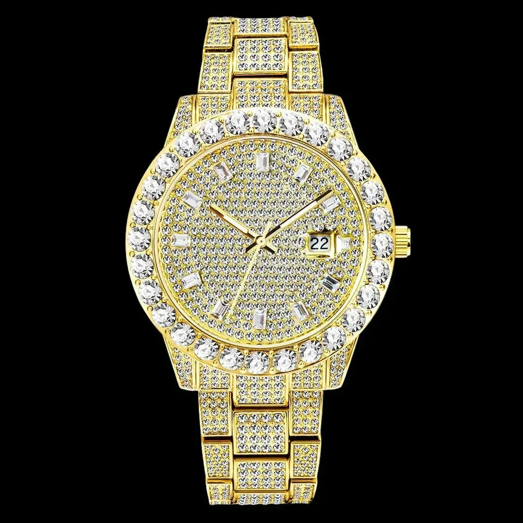 Double Baguette Numerals Iced Out Watch – Luxury Hip Hop Timepiece - CaratixJewelry