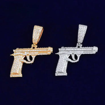 Iced Out Pistol Pendant | Women's "Baddie" Handgun Necklace | Premium Copper CZ Edgy Hip Hop Jewelry | Dangerous Glam Charm | Caratix - CaratixJewelry