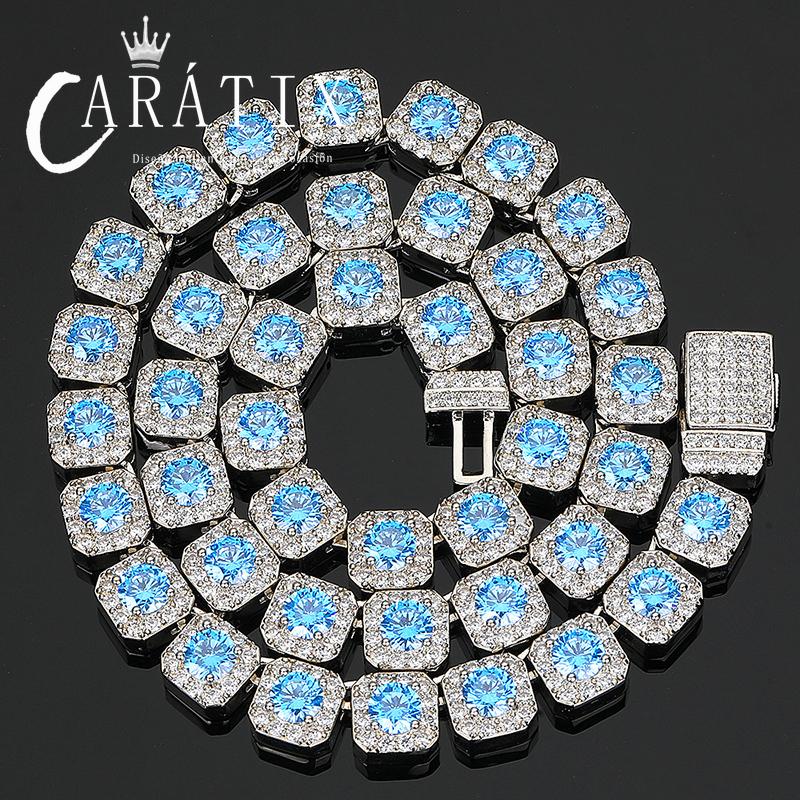CARÁTIX - Hip Hop 5A+ CZ Stone Bing Iced Out 10mm Tennis Link Chain Chokers Necklaces for Men Women Rapper Jewelry Blue Yellow Stone Valentine's Day Gift for Men & Girls & Boys Mothers' Day Gift #Springtok