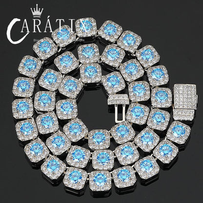 CARÁTIX - Hip Hop 5A+ CZ Stone Bing Iced Out 10mm Tennis Link Chain Chokers Necklaces for Men Women Rapper Jewelry Blue Yellow Stone Valentine's Day Gift for Men & Girls & Boys Mothers' Day Gift #Springtok