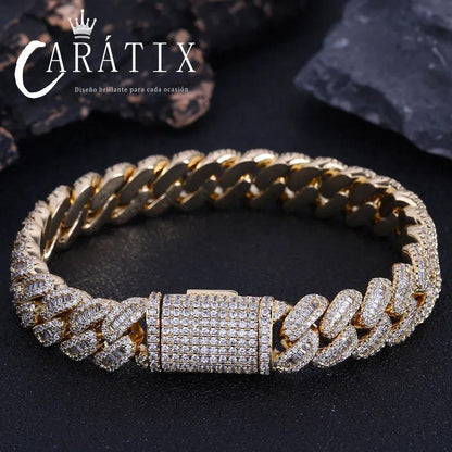 CARÁTIX – 12mm Bling Iced CZ Rectangle Cuban Link Necklace | Prong Setting Hip Hop Jewelry for Men