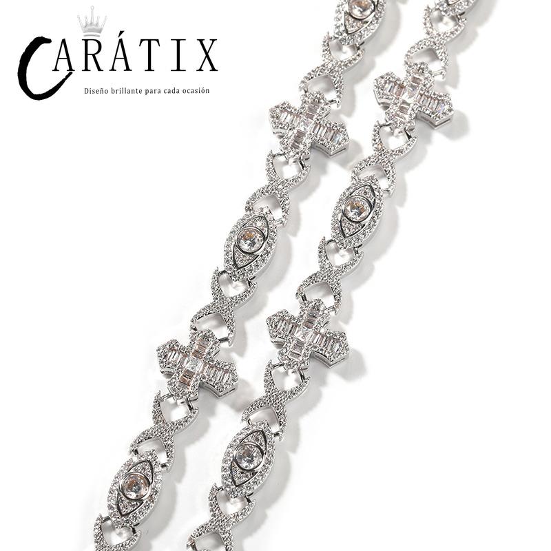 CARÁTIX 7"-20" Devil Eye Cross Link Chain Bracelet – 5A+ CZ Iced Out Hip Hop Bling Jewelry for Men & Women | Rapper Gift