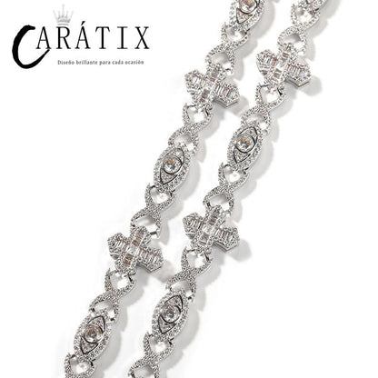 CARÁTIX 7"-20" Devil Eye Cross Link Chain Bracelet – 5A+ CZ Iced Out Hip Hop Bling Jewelry for Men & Women | Rapper Gift