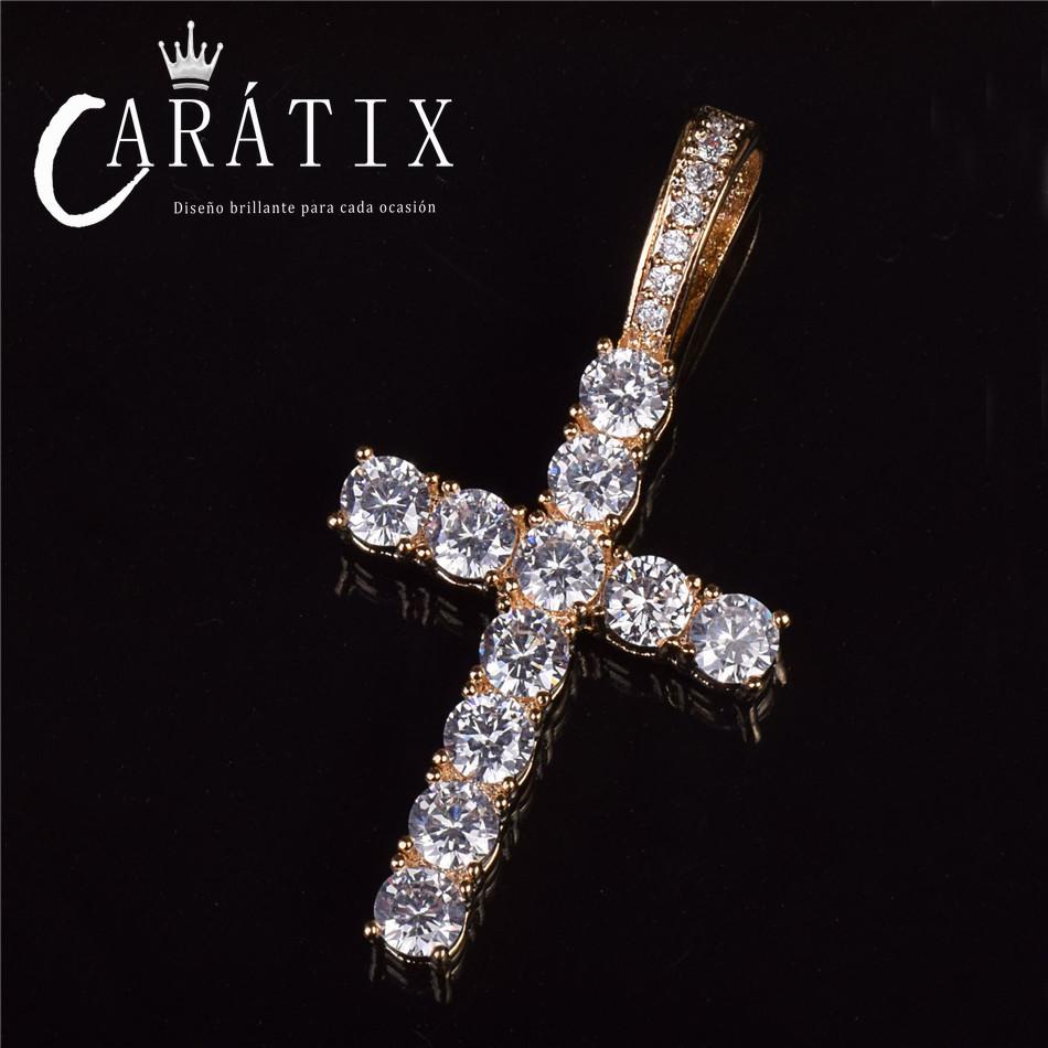 CARÁTIX Bubble Letter Cross Pendant Necklace – Hip Hop CZ Jewelry for Women & Men