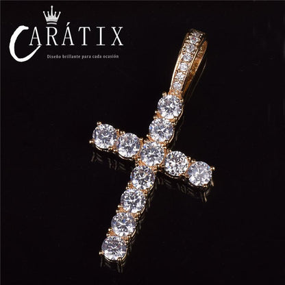 CARÁTIX Bubble Letter Cross Pendant Necklace – Hip Hop CZ Jewelry for Women & Men