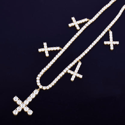 CARÁTIX Zircon Cross Pendant Necklace – Golden Hip Hop Chain Jewelry for Men & Women