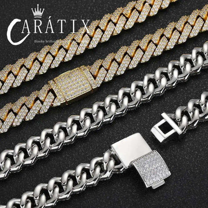 CARÁTIX 12MM 2-Row Cuban Link Chain Necklace – Copper Hip Hop Jewelry with CZ Stones for Men & Women